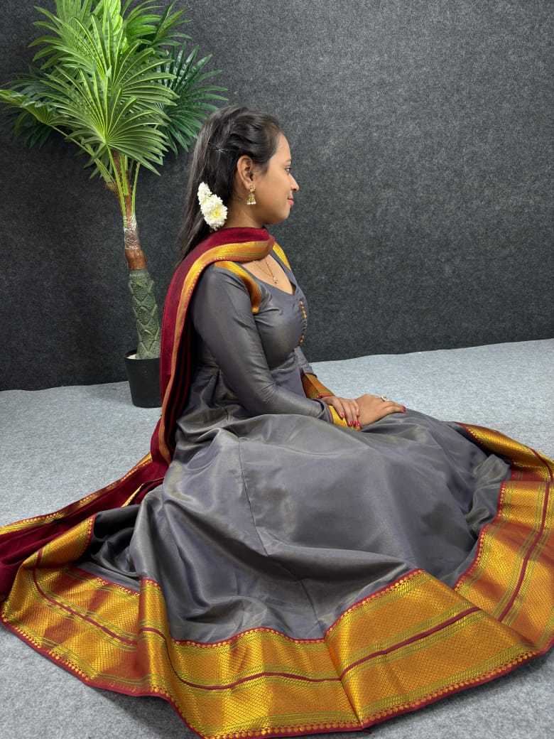 Amirtha Traditional Russian Silk Maxi Gown with Dupatta