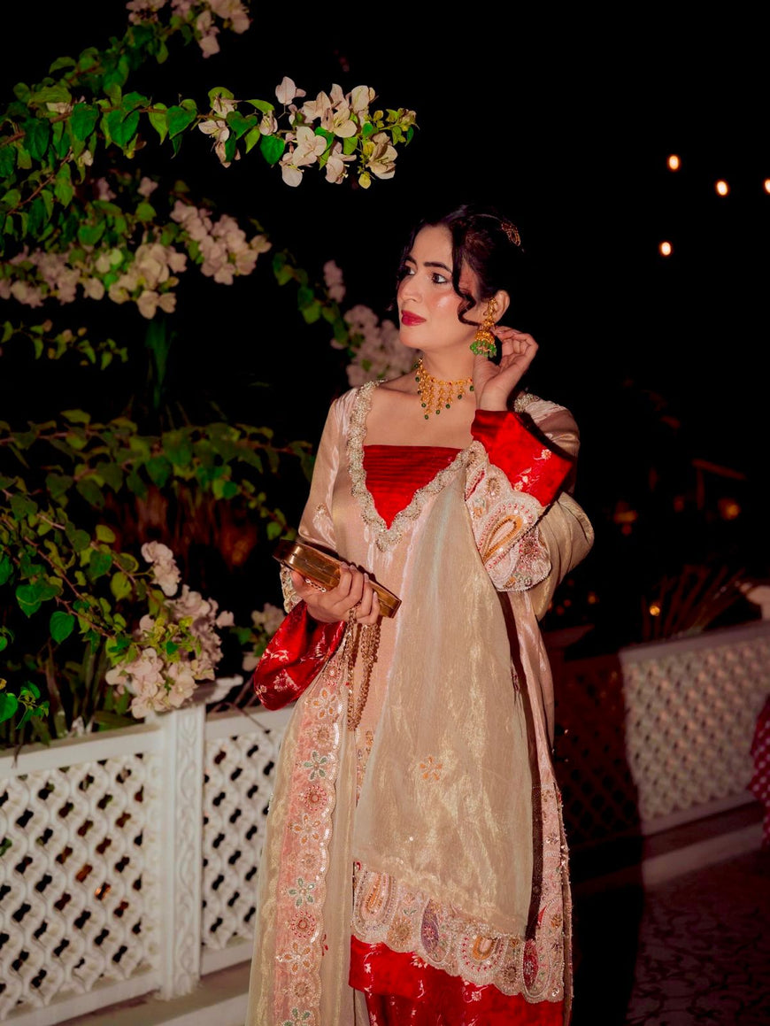 Pure Tissue Kurti Plazzo Set with Embroidered Dupatta