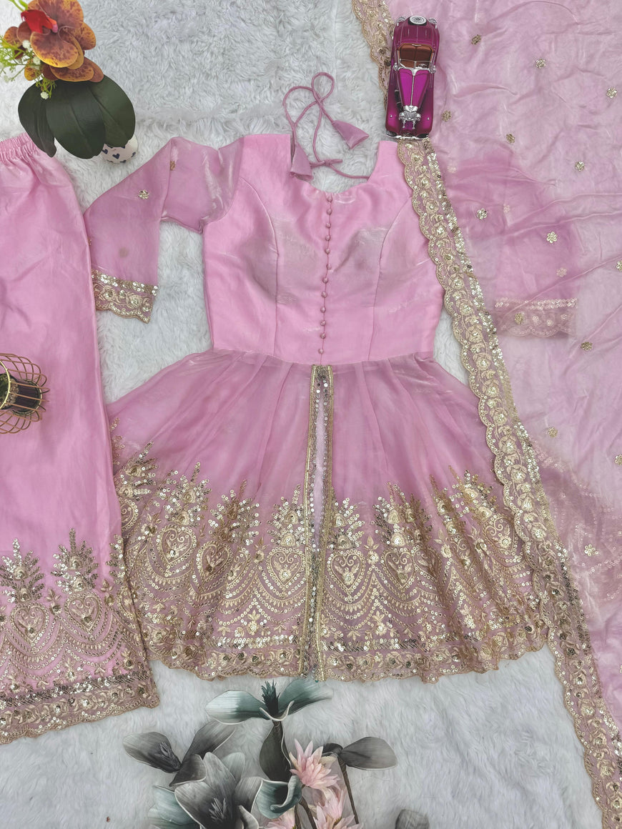 Designer Party Wear Fandy Silk Set with Mirror Work (Code: SSC-658)
