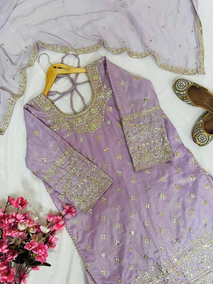 Designer Embroidered Kurti Plazzo Set with Dupatta