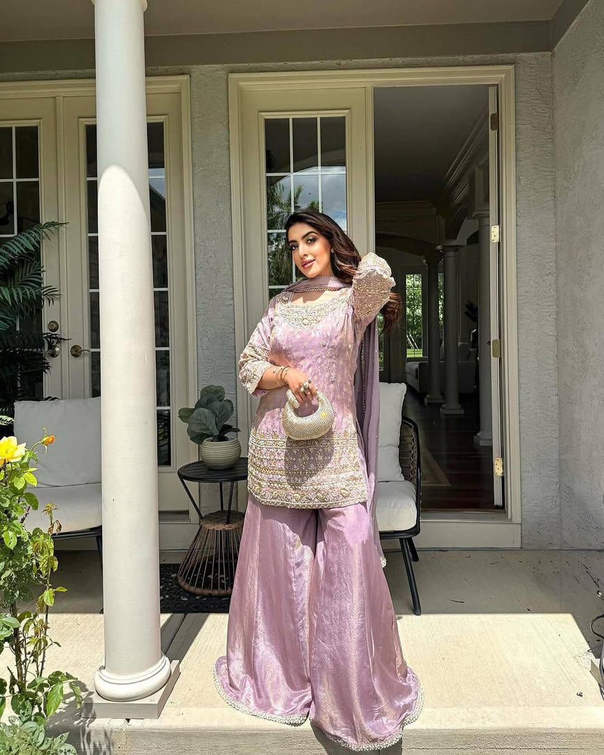 Designer Embroidered Kurti Plazzo Set with Dupatta