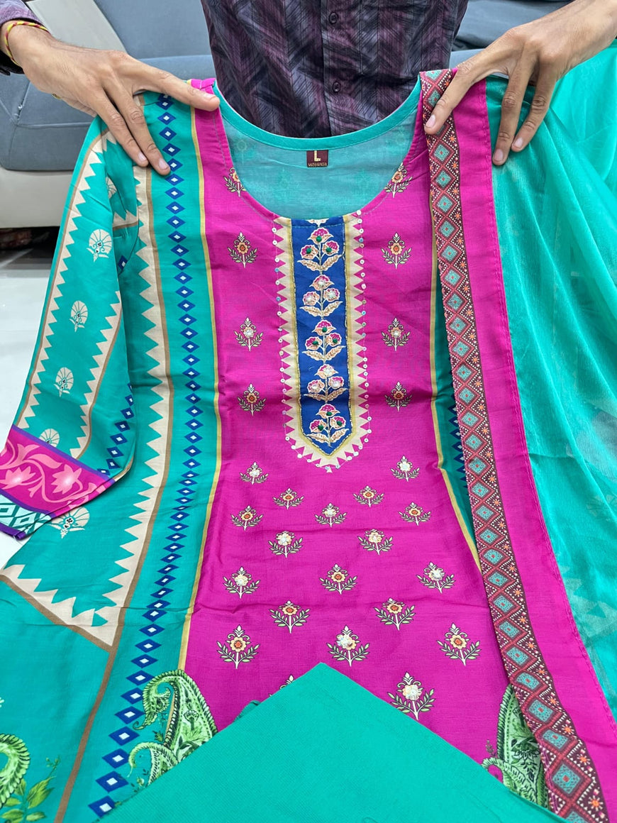 Sofiya Pure Chanderi Silk Suit Set with Dupatta & Pearl Mala