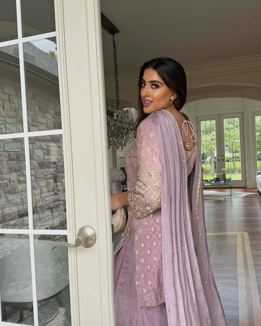 Designer Embroidered Kurti Plazzo Set with Dupatta