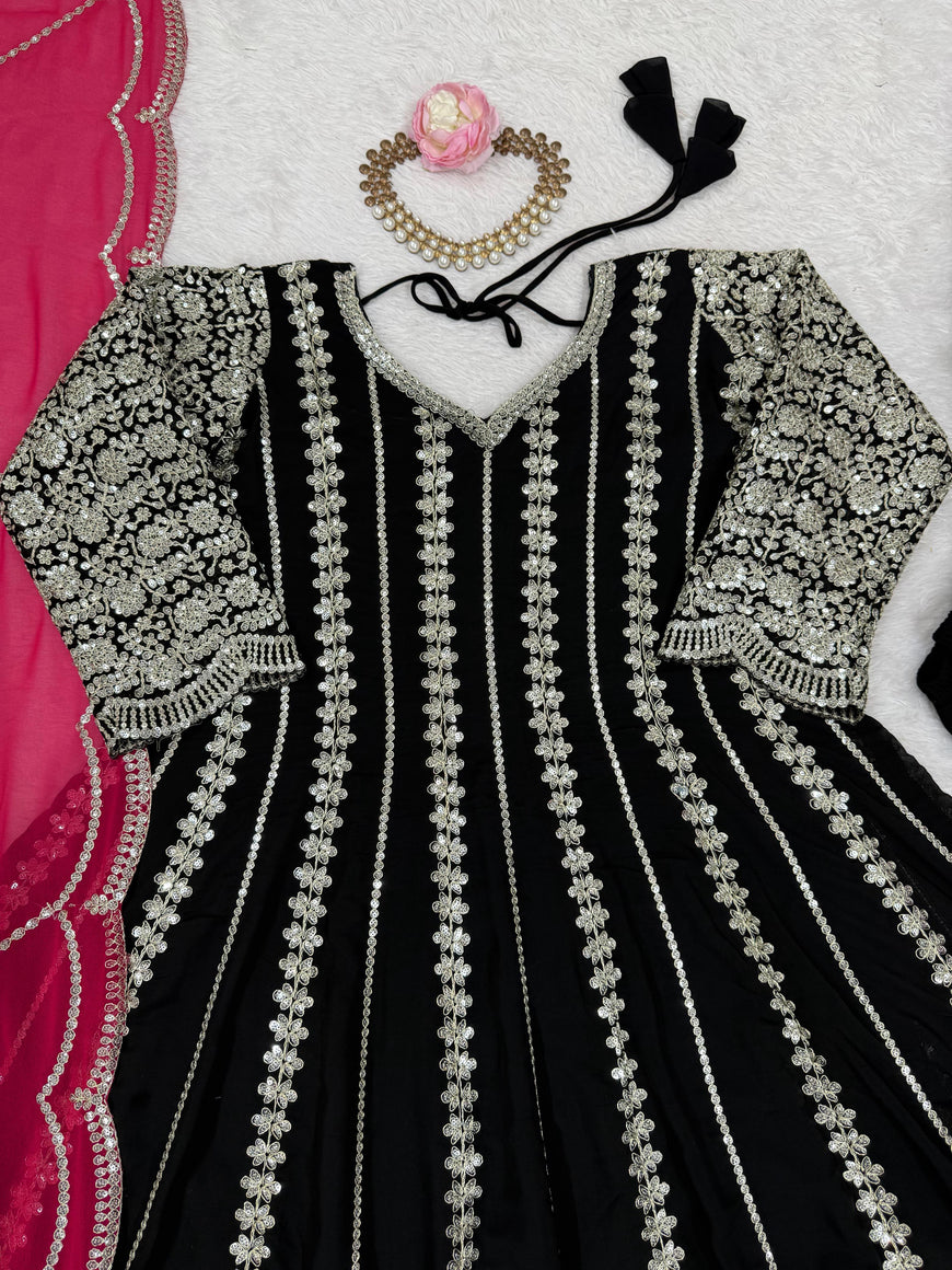 Designer Faux Georgette Anarkali Plazzo Set with Dupatta