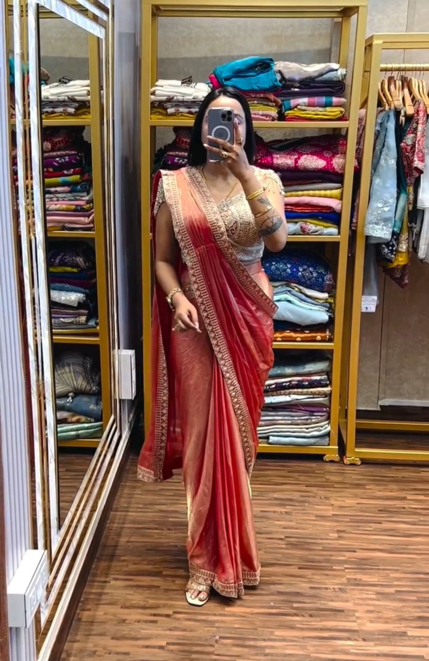 Ready to Wear Embroidery Sequence Work Saree with Blouse