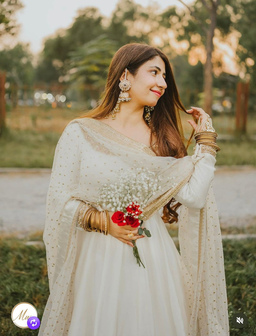 Cinon Silk Embroidered Gown Pant Dupatta Set