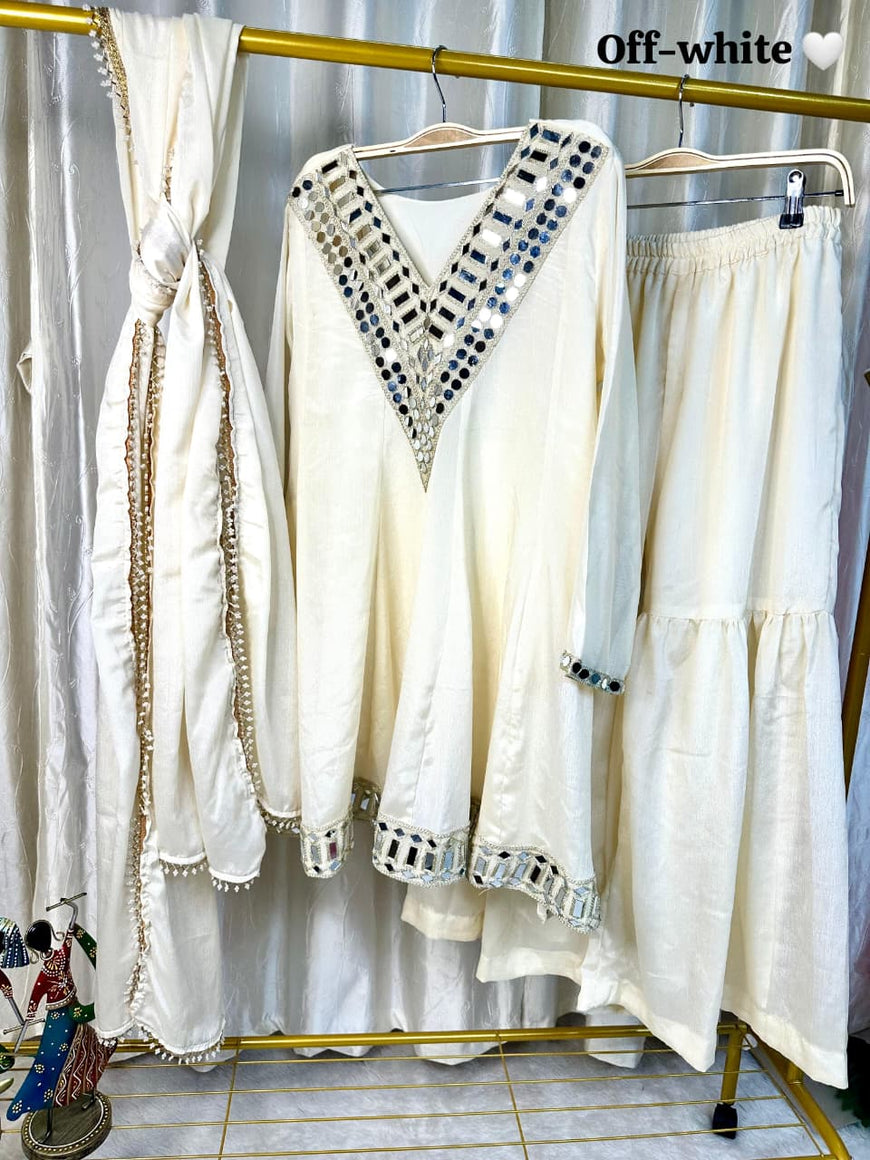 Designer Chinon Silk Peplum Dress with Gharara & Dupatta