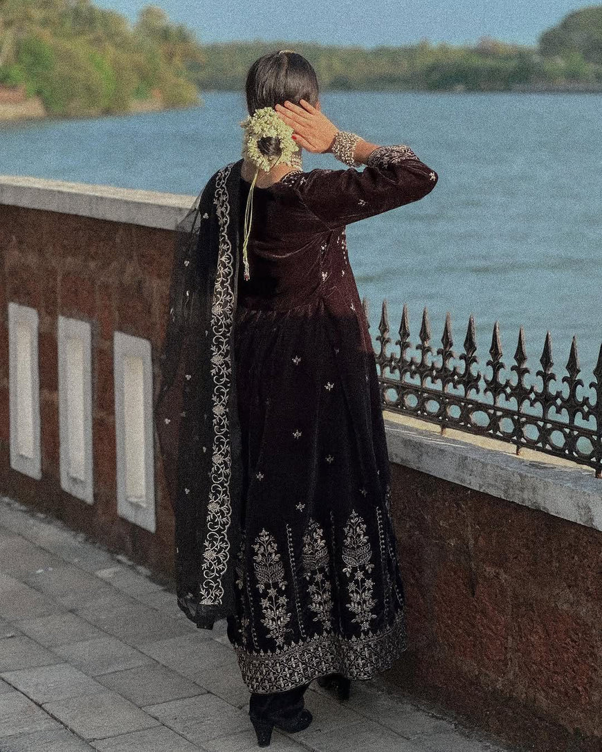 Designer Embroidered Velvet Anarkali Gown Set