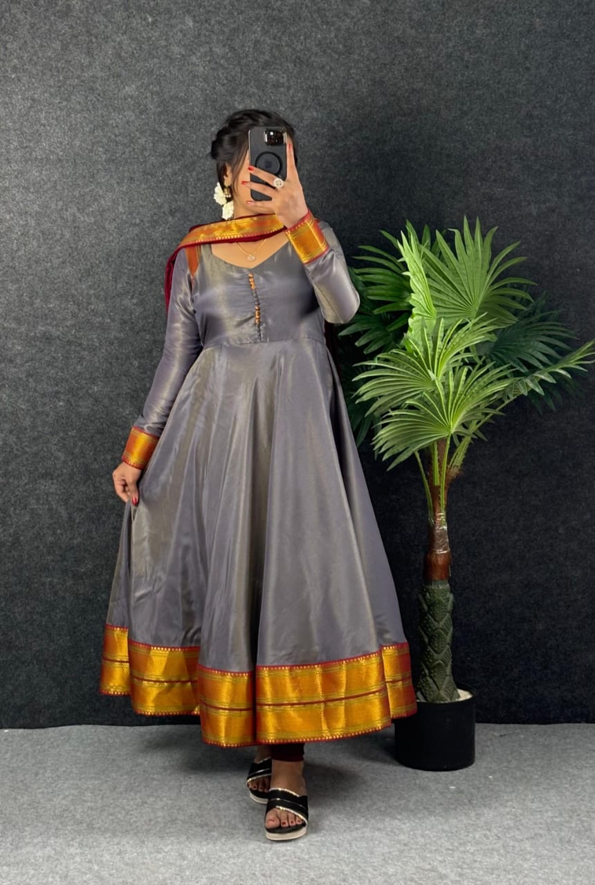 Amirtha Traditional Russian Silk Maxi Gown with Dupatta