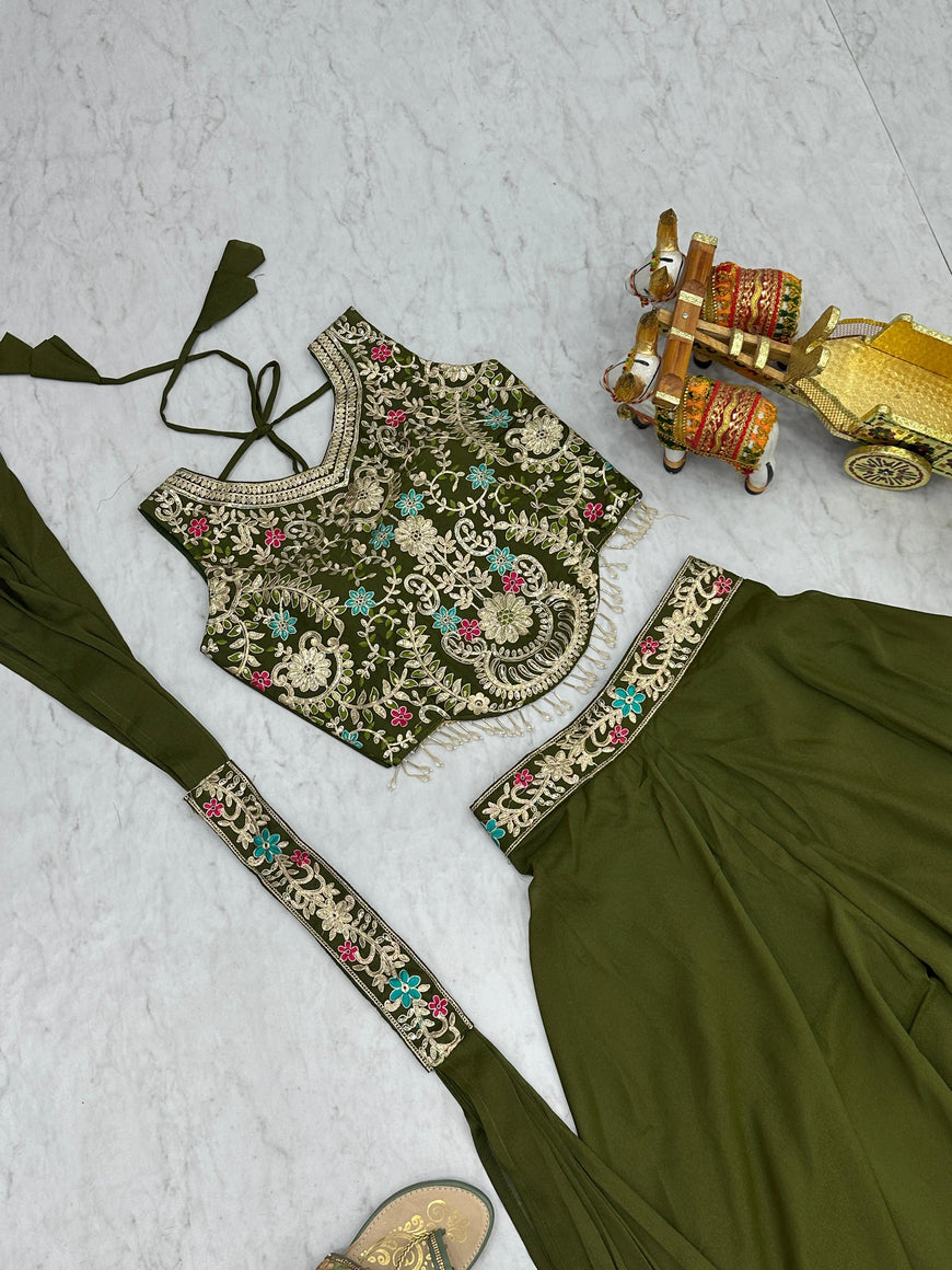 Designer Star Georgette Blouse Plazzo & Dupatta Set