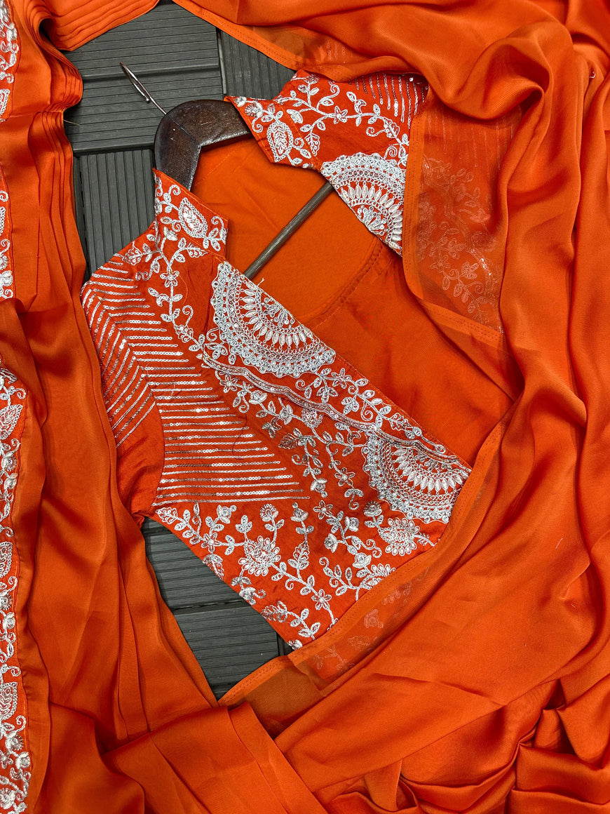 Ready to Wear Embroidery Sequence Saree with Full Koti Jacket