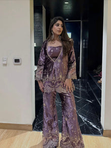 Kurti Blouse-Plazzo Set with Zari & Sequins Embroidery