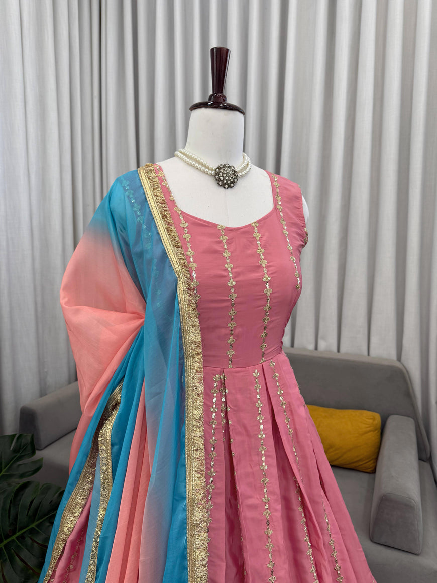 Chinon Silk Anarkali Gown with Organza Dupatta
