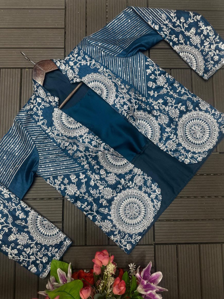 Ready to Wear Embroidery Sequence Saree with Full Koti Jacket