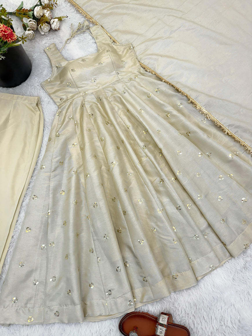 Designer Cosmos Gold Embroidered Gown Set (Code: 5325)