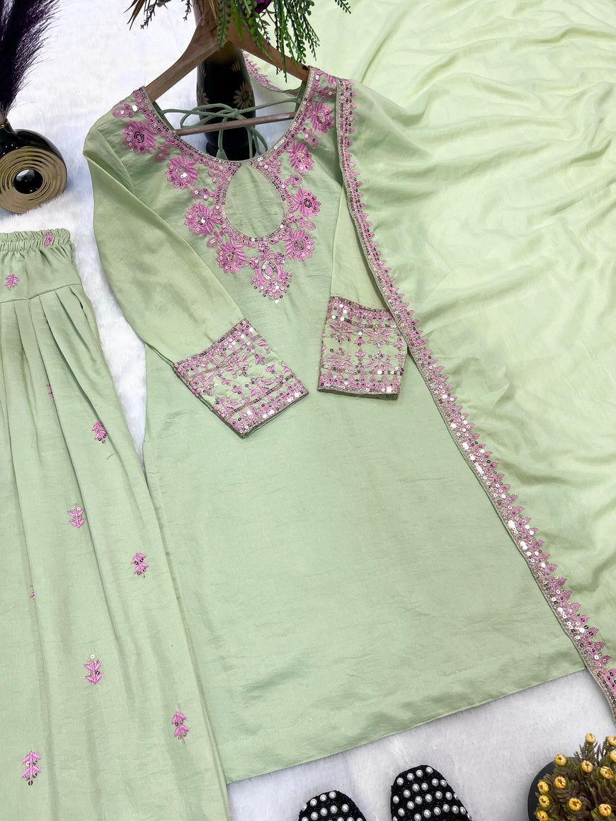 Designer Party Wear Top with Farshi Salwar Set