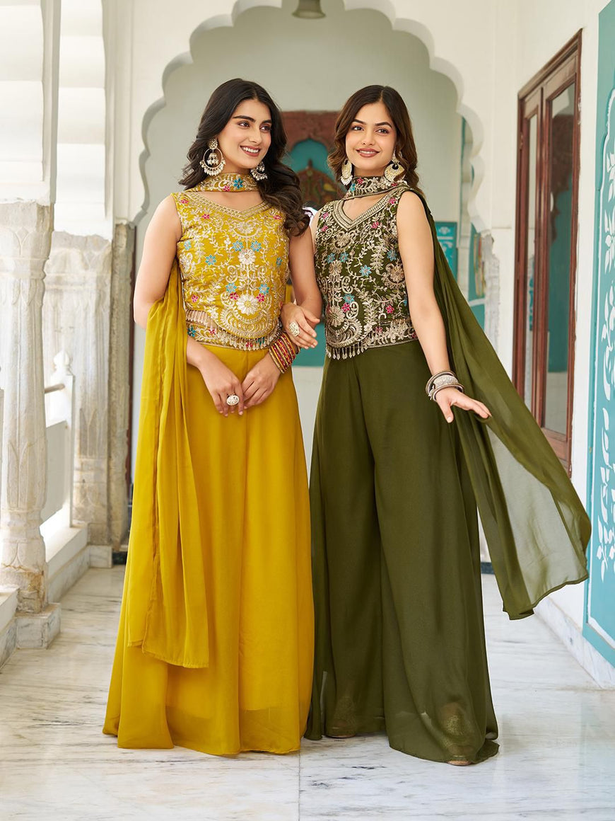 Designer Star Georgette Blouse Plazzo & Dupatta Set