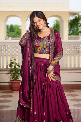 Designer Embroidered Vichitra Lehenga Choli Set