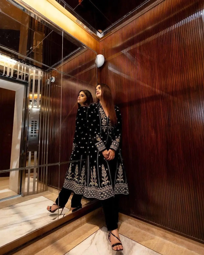 Designer Embroidered Velvet Anarkali Gown Set