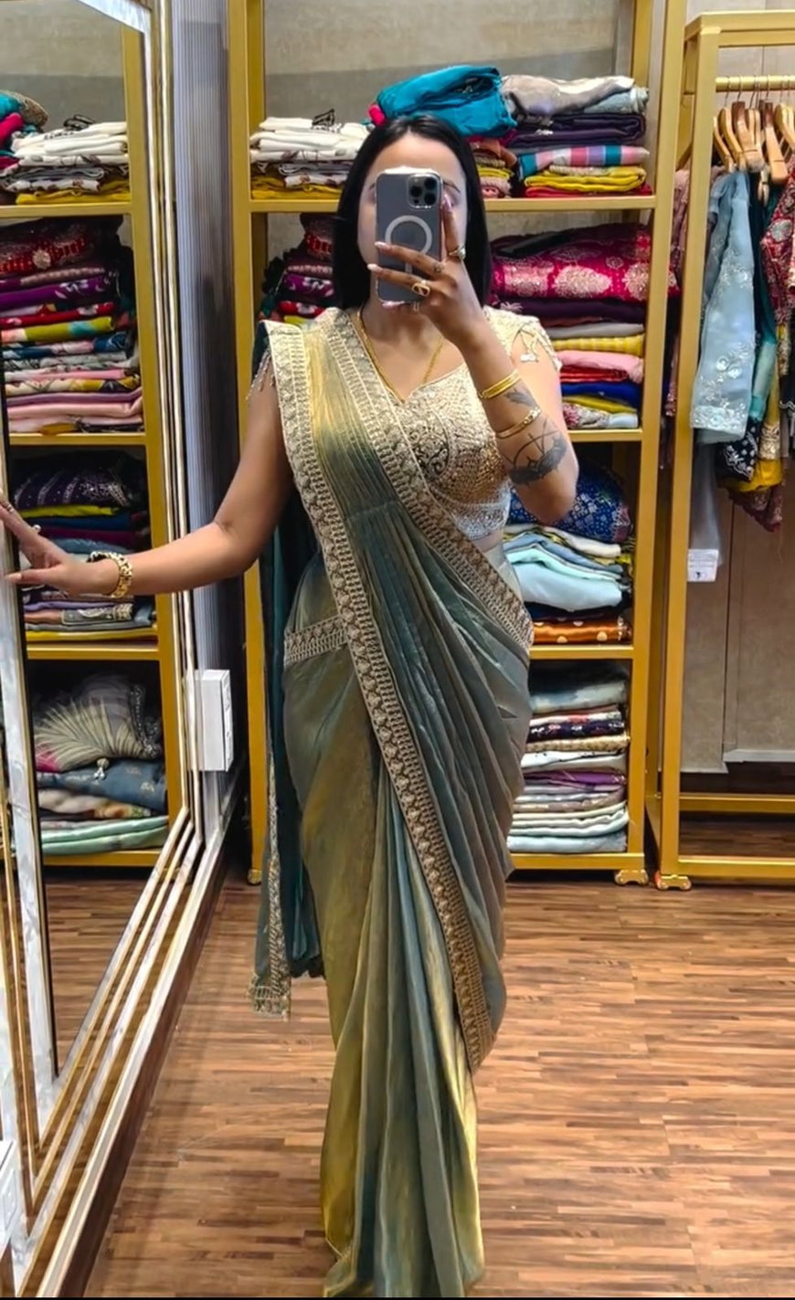 Ready to Wear Embroidery Sequence Work Saree with Blouse