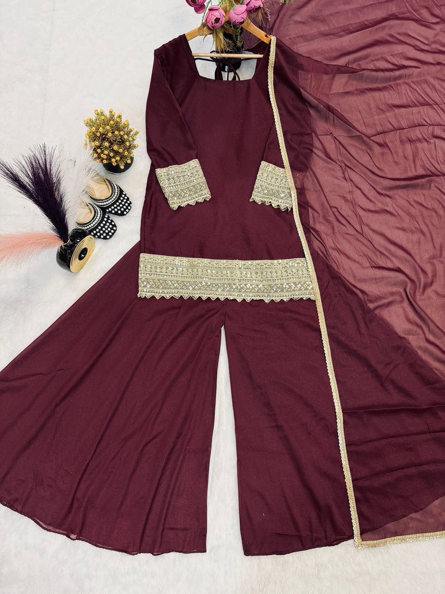 Designer Embroidered Sharara Plazo Set