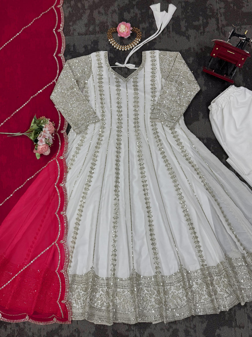 Designer Faux Georgette Anarkali Plazzo Set with Dupatta