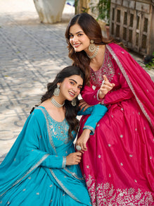 Designer American Silk Gown Set with Embroidery