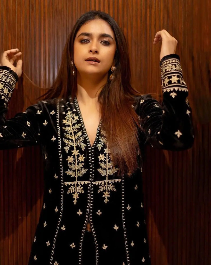 Designer Embroidered Velvet Anarkali Gown Set