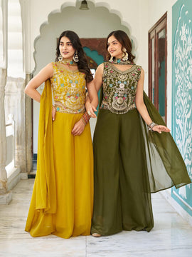 Designer Star Georgette Blouse Plazzo & Dupatta Set