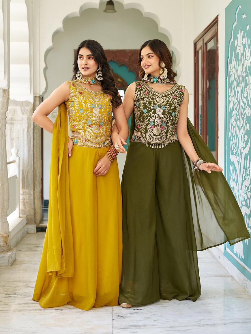Designer Star Georgette Blouse Plazzo & Dupatta Set