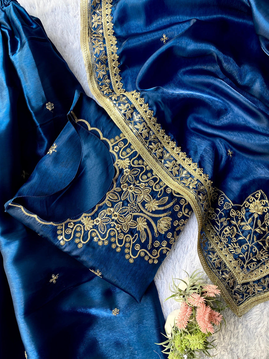 Eid Exclusive GMY Silk Embroidered Kurti Plazzo Set (Code: 2061)