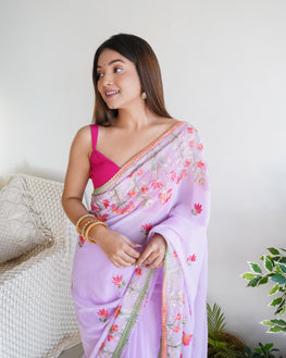 Georgette Embroidered Saree with Multi Color Lace Border